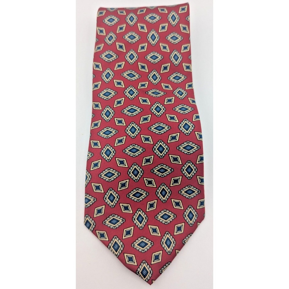 London Fog Mens Conservative Burgundy Geometric Designed Silk Blend Neck Tie